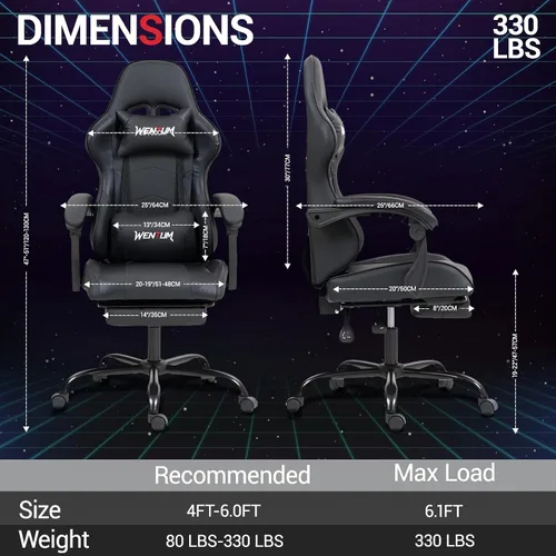Vista 3 de Silla de juegos con reposapiés para adultos, silla de videojuegos de carreras de piel sintética, con soporte lumbar, para hombres y mujeres, silla