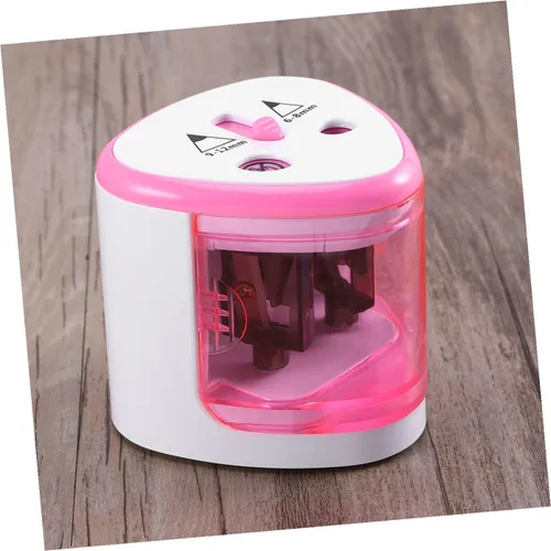 Vista 6 de NUOBESTY Sacapuntas eléctrico, sacapuntas de doble agujero, adorable sacapuntas con pilas, sacapuntas para el aula, estudiantes, papelería