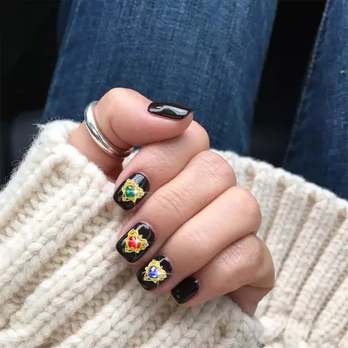 Vista 5 de 30 dijes de uñas de corazón y cristales para uñas, dijes de corazón para uñas, verde, azul, rojo, diamantes de imitación de corazón, cristales