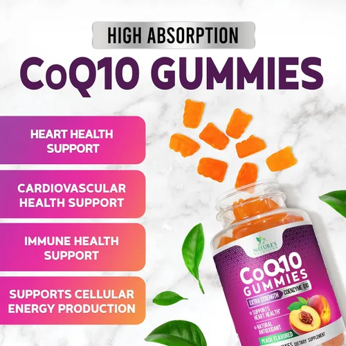 Vista 6 de CoQ10 - Gomitas Coenzima Q10 100 mg por porción, 3 veces de fuerza, alta absorción, suplementos antioxidantes para apoyo a la salud cardíaca