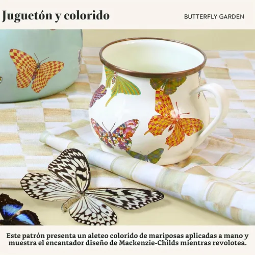 Vista 3 de MACKENZIE-CHILDS - Taza esmaltada, 16 onzas, jardín de mariposas Butterfly Garden