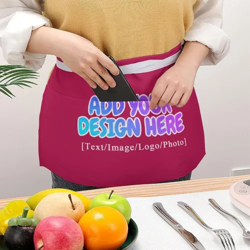 Vista 194 de AXKEUDO Delantal personalizado con bolsillos, delantales de cintura para camarera para cocinar en casa, restaurante, servir trabajo