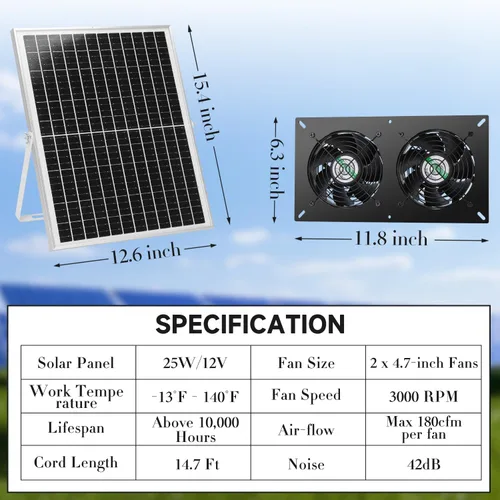 Vista 6 de blessny Kit de ventilador solar resistente a la intemperie 2 para entrada