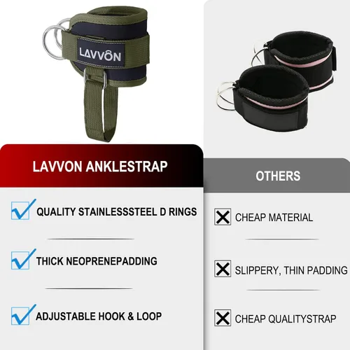 Vista 7 de LAVVON Correas de tobillo para máquinas de cable Kickbacks – Accesorios de cable de tobillo ajustables y cómodos para gimnasio, correa de tobillo