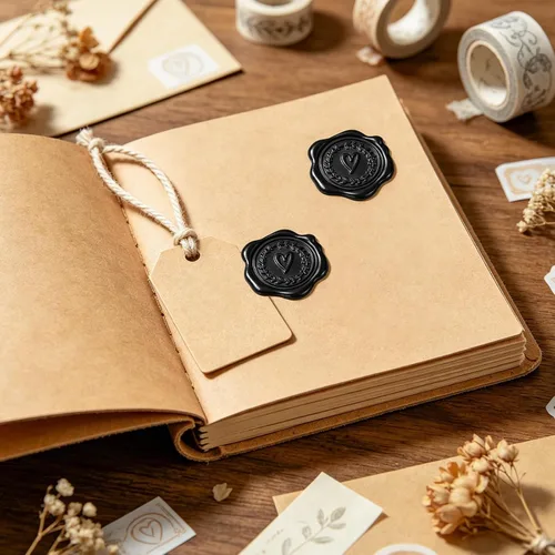Vista 4 de Whaline 50 calcomanías de sello de cera en relieve, calcomanías de sello de corazón negro, etiquetas autoadhesivas para boda, fiesta de cumpleaños
