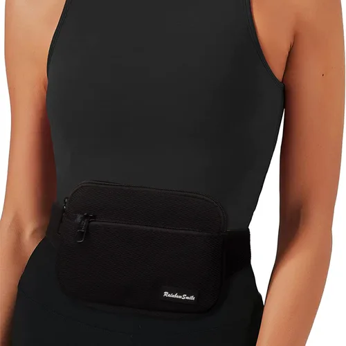 Vista 3 de Riñonera para mujeres y hombres, para correr, viajar, senderismo, casual, a la moda, deportiva, transpirable, ligera, Negro -, Riñonera para todos