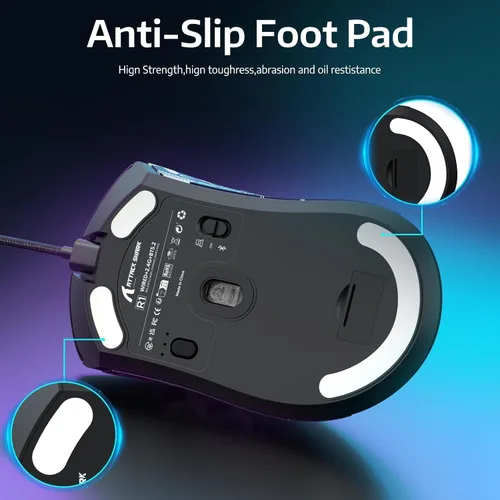 Vista 8 de ATTACK SHARK R1 Ratón inalámbrico para juegos, conexión tri-modo (2.4G/cable/BT5.2), 55g ligero, sensor óptico de 18K DPI, vida útil de teclas HUYU