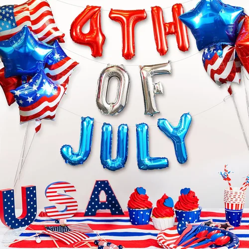 Vista 2 de HOUSE OF PARTY Globos del 4 de julio, accesorios temáticos de Estados Unidos Globos patrióticos de la bandera estadounidense – 19 x 26 pulgadas