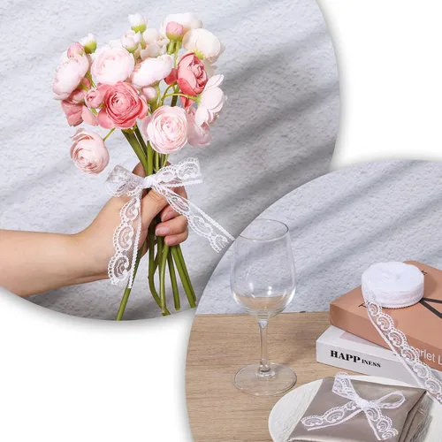 Vista 6 de Rollo de cinta de encaje blanco de 30 yardas, ribete de encaje para coser regalos, manualidades, proyectos de manualidades, decoración de bodas