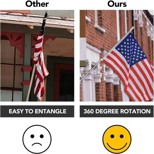 Vista 5 de Yeesun Mástil de bandera para casa con bandera estadounidense de 3 x 5, montaje en pared de 6 pies con soporte para porche del hogar, decoración al