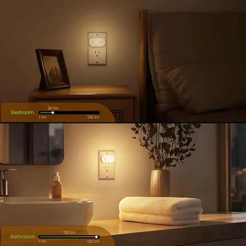 Vista 6 de AUVON Luz nocturna enchufable con sensor de movimiento (120 lúmenes), luces nocturnas LED inteligentes regulables, brillo de 1-120 lúmenes