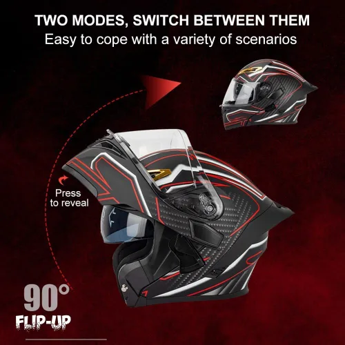 Vista 4 de Casco Modular de Motocicleta Bluetooth, Aprobado por DOT, Casco de Motocicleta de Cara Completa Abatible con Doble Visera, Casco Antivaho