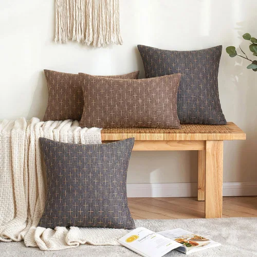 Vista 295 de MIULEE - Juego de 2 fundas de almohada decorativas de lino de arpillera navideñas, modernas, estilo campestre, rústicas, tejidas, con textura