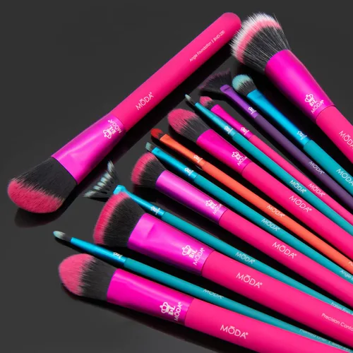 Vista 3 de MODA Ultimate Originals Kit – Juego completo de brochas de maquillaje para rostro y ojos con sintético vegano suave