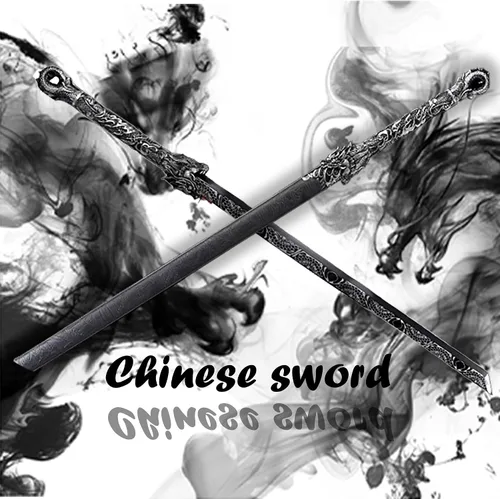 Vista 7 de Espada china de la dinastía Tang Dao de acero al carbono, hoja recta afilada, katana con patrón de dragón, funda