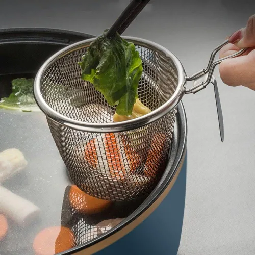 Vista 6 de Vctitil Cesta para freír de acero inoxidable, malla de alambre fino, colador de alimentos, pequeña sartén caliente, filtro de tamiz para albóndigas