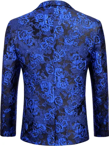 Vista 2 de COOFANDY Chaqueta de esmoquin floral para hombre, chaqueta de traje con bordado de rosas, para boda, baile de graduación, cena y fiesta