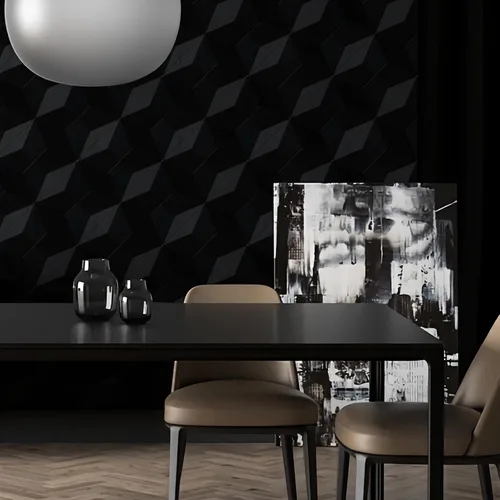 Vista 7 de Papel tapiz 3D para despegar y pegar, papel tapiz negro, papel adhesivo de vinilo de 15.7 x 118 pulgadas y papel de pared extraíble, papel tapiz