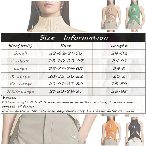 Vista 2 de Zewuai - Camiseta sin mangas de punto sexy con cuello alto y corte frontal, para mujer