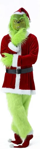 Vista 2 de Itopfox Disfraz de monstruo verde de Navidad, traje de Santa para hombres adultos para Navidad con máscara