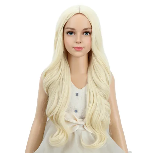 Vista 40 de PATTNIUM Peluca larga y ondulada rubia oscura para niños y niñas, peluca Rubio ceniza