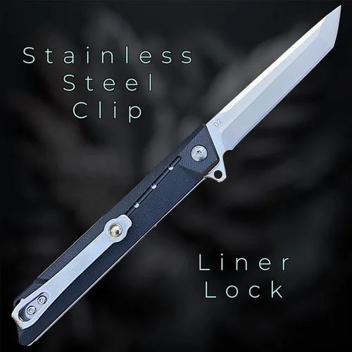 Vista 3 de TACTICAL GEARZ Cuchillo plegable de bolsillo para EDC, mango G10, hoja tanto de acero D2, incluye funda (Nyx)