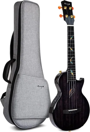Vista 8 de Ukelele Enya Tenor completamente de madera de arce flameado con captador acústico AcousticPlus incorporado y estuche de lujo