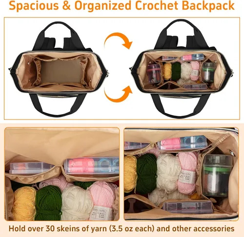 Vista 3 de Mochila para hacer punto, organizador grande de bolsa de ganchillo, organizador de almacenamiento de hilo resistente al agua, soporte de hilo