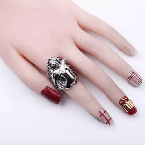 Vista 7 de Anillo de diosa para hombre, anillo de diosa masada, anillo de cabeza de calavera de diosa griega, anillo de amuleto de tótem de diosa vintage