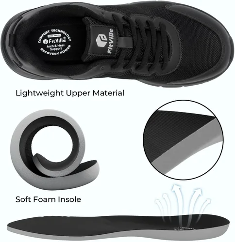 Vista 6 de FitVille Zapatos de caminar para hombre, de ancho ancho, con amortiguación máxima, ligeros, zapatos casuales para alivio de la fascitis plantar