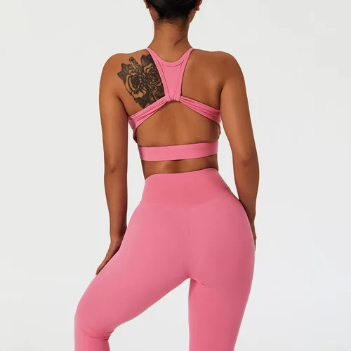 Vista 6 de ABOCIW Conjuntos de entrenamiento para mujer, 2 piezas, cintura cruzada, leggings de cintura alta, tirantes deportivos, para ejercicio, gimnasio