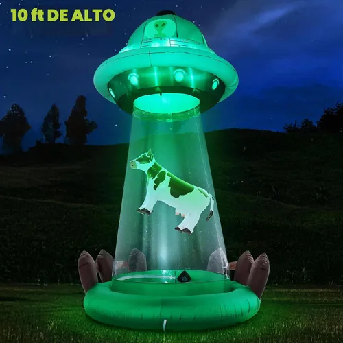 Vista 2 de ZPISF Inflables de Halloween de 10 pies OVNI con vaca flotante decoraciones Secuestro OVNI de 10 pies
