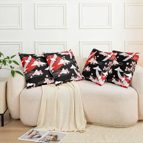 Vista 5 de Erosebridal Juego de 1 funda de almohada de 16 x 16 pulgadas, estilo japonés, diseño de flores de cerezo, para adultos, mujeres, niñas