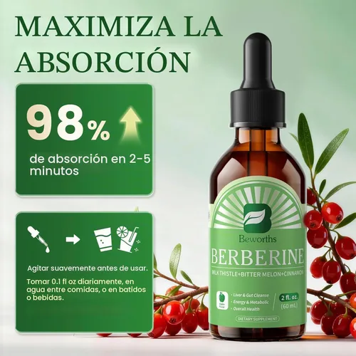Vista 6 de B BEWORTHS Suplemento HCL de berberina con canela de Ceilán, gotas líquidas de fitosoma de berberina con cúrcuma, canela de Ceilán, melón amargo