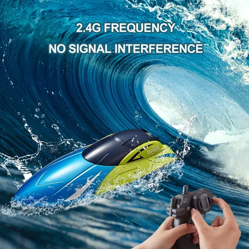 Vista 2 de 4DRC Barco a control remoto S4 para niños y adultos, 2 baterías modulares, 20+ MPH 2.4GHz barcos de carreras de alta velocidad para piscinas
