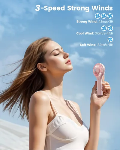 Vista 2 de Edvision Mini ventilador portátil – Potente ventilador personal de mano con 3 velocidades, lindo y pequeño, recargable por USB para viajes
