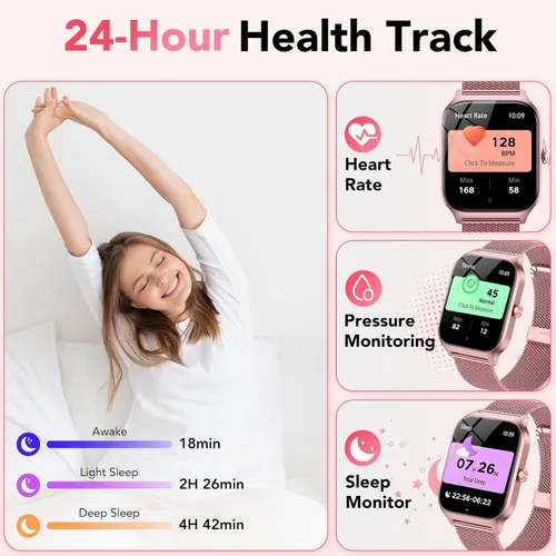 Vista 5 de Reloj inteligente para mujer, responder/hacer llamadas, voz AI, reloj inteligente HD de 1.85 pulgadas compatible con iPhone/Samsung/Android, más