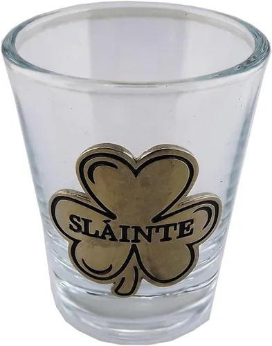Vista 3 de Juego de 3 vasos de chupito, diseño irlandés, adorno celta, arpa, trébol, Slainte Claddagh, Irlanda, artículo de bar, recuerdo, regalo