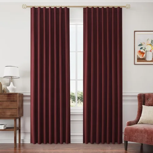 Vista 43 de Joywell - 2 cortinas de lino 100% opacas, con bolsillo para cortinero, trabilla trasera, cinta para ganchos y anillas con clip, con aislamiento
