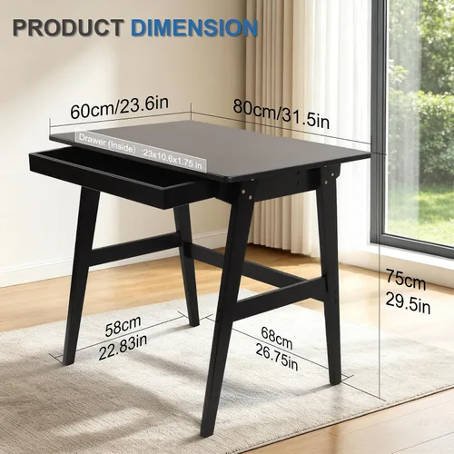 Vista 2 de Nnewvante Escritorio pequeño para computadora de 31.5 pulgadas con cajón, color negro