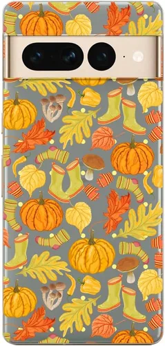 Vista 3 de Blingy's Funda para Google Pixel 7 Pro, lindo patrón de calabaza otoñal con hojas, divertido diseño de otoño, funda protectora transparente de TPU