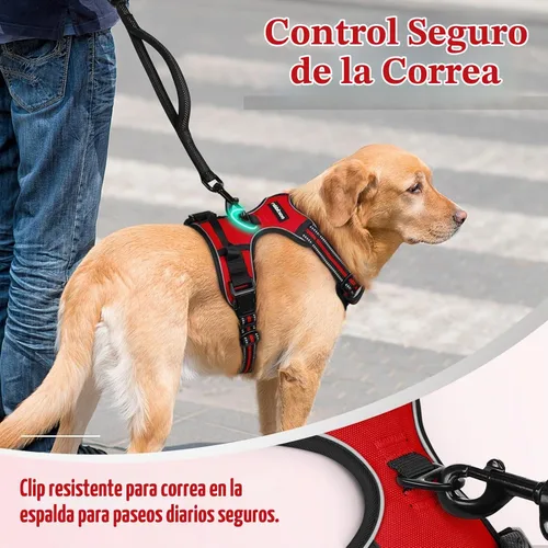Vista 6 de Arnés para perro, arnés para mascotas sin tirones con 2 clips para correa, chaleco acolchado suave ajustable para perro, chaleco Oxford reflectante