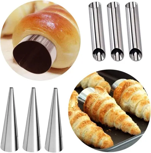 Vista 3 de Moldes de cuerno de crema de acero inoxidable, 21 tubos en forma de cannoli y molde cónico