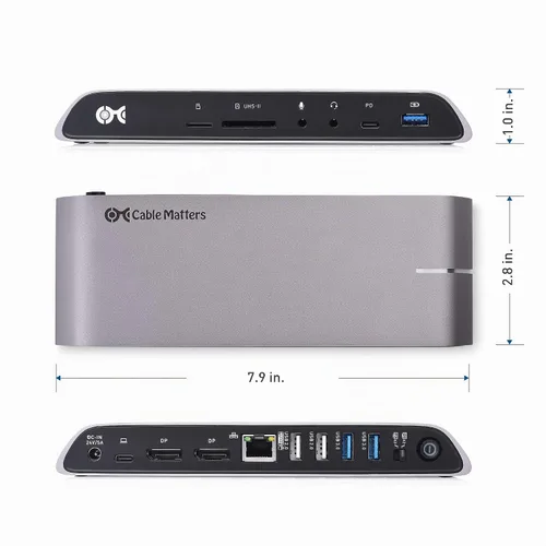 Vista 6 de Cable Matters Base USB C para Windows, DisplayPort dual 4K, carga de 80 W
