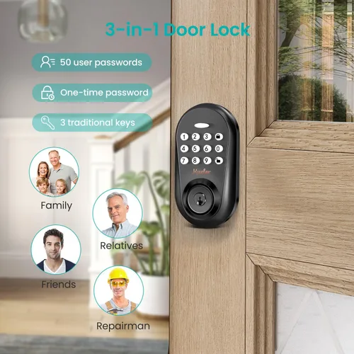 Vista 4 de Cerradura de puerta de entrada sin llave, cerradura inteligente con teclado para puerta delantera, código de teclado electrónico con bloqueo