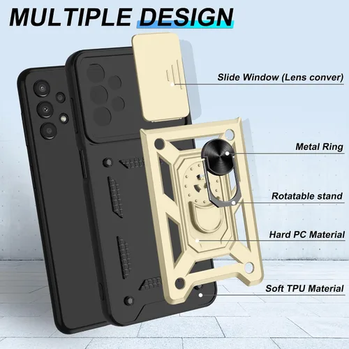 Vista 7 de Funda para Galaxy A13-4G, Samsung Galaxy A13 4G con protector de pantalla HD, resistente a prueba de golpes con soporte de rotación de 360°