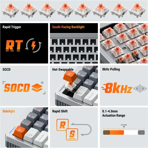 Vista 5 de nuphy Halo65 HE - Teclado para juegos de disparo rápido, 65% de diseño, 67 teclas, con interruptores magnéticos con cable, teclado de efecto Hall