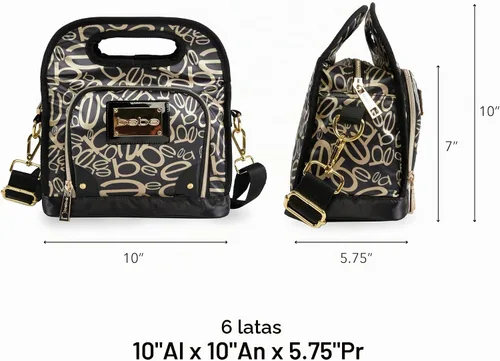 Vista 2 de BEBE Coco - Lonchera aislada reutilizable con bolsa de mano, Negro/Oro, Coco - Lonchera térmica reutilizable