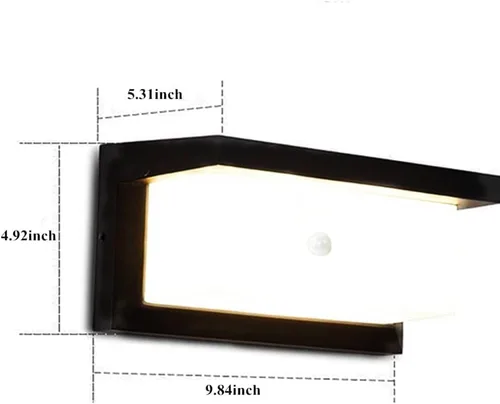 Vista 3 de iKenta Luces de porche al aire libre con sensor de movimiento, 18 W, 6000 K, IP65, impermeable, iluminación exterior para exteriores, aplique de Luz