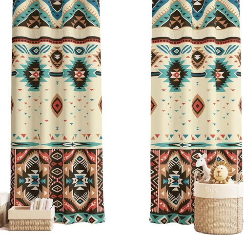 Vista 21 de YCness Cortinas aztecas para dormitorio, decoración geométrica étnica del suroeste para sala de estar, diseño tribal bohemio de elefante nativo